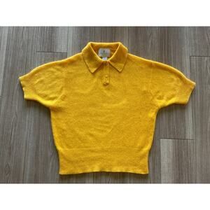 Vintage Express Tricot L Yellow Angora Lambswool Short Sleeve Polo Sweater